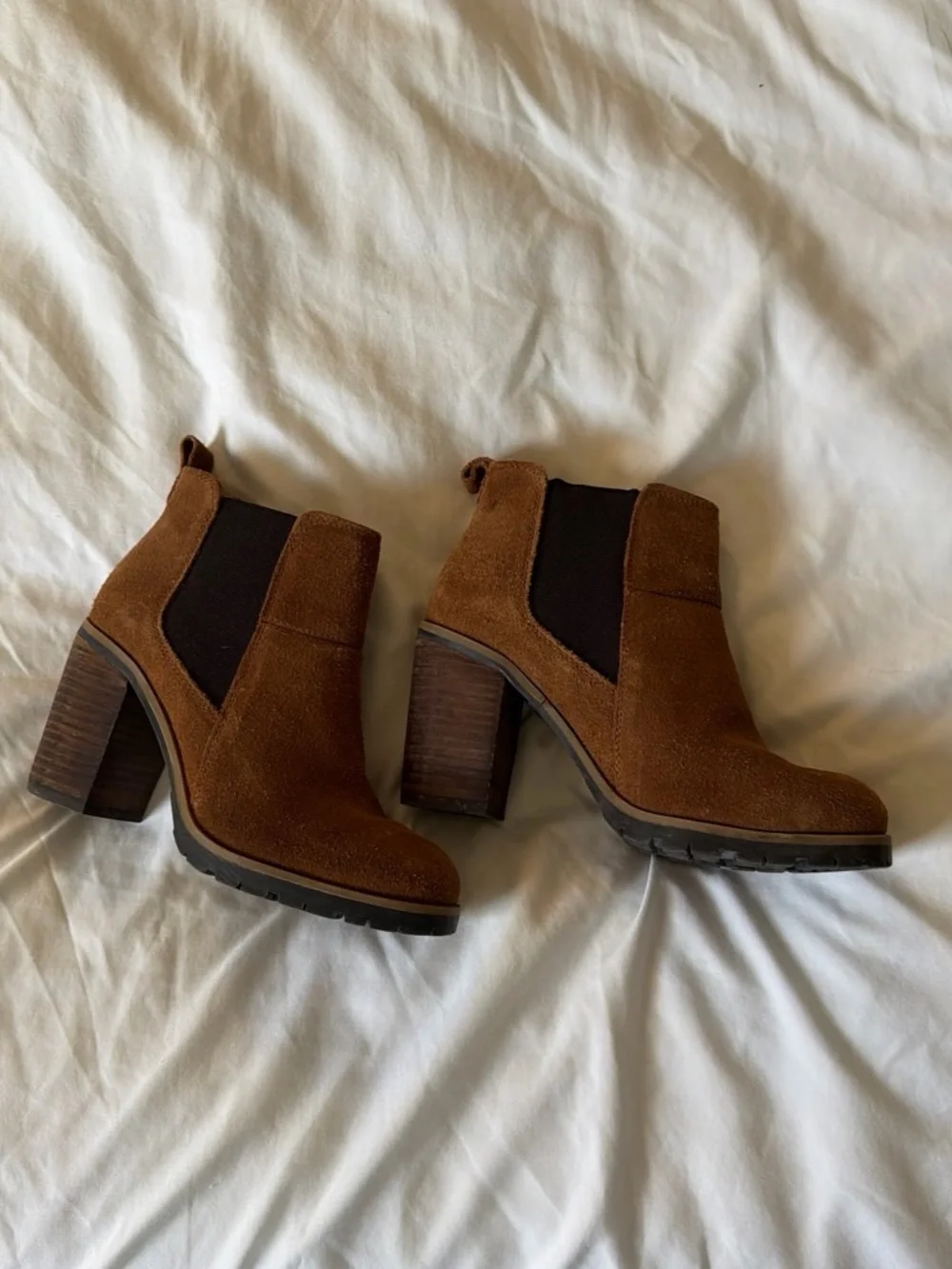 Crevo Brown Suede Block Heel Chelsea Booties